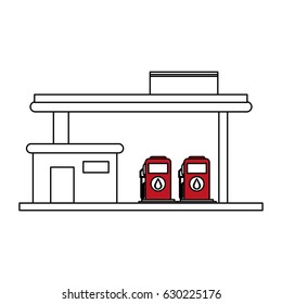 sketch color silhouette gasoline service station with fuel tanks dispenser