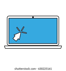 sketch color silhouette laptop computer tech device with pointer arrow
