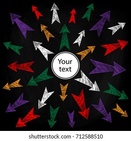 Sketch of colored arrows showing different directions. Hand drawing. Vector illustration