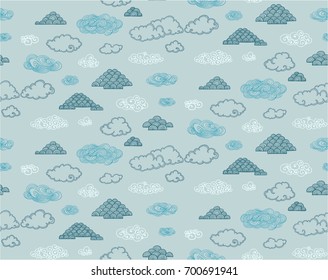 Sketch Colored Sky Nature Seamless Pattern