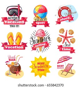 Sketch Colored Summer Vacation Labels Set
