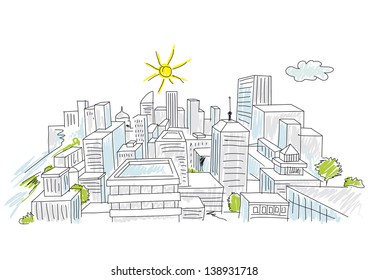 sketch colorful of a city
