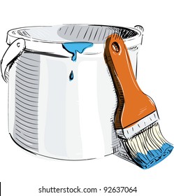 Sketch colorful icon paint bucket and brush