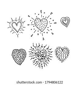 Sketch coloring book set of hearts.
