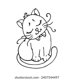 Sketch, coloring of a little kitten. Vector graphics.