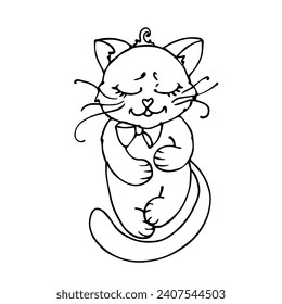 Sketch, coloring of a little kitten. Vector graphics.