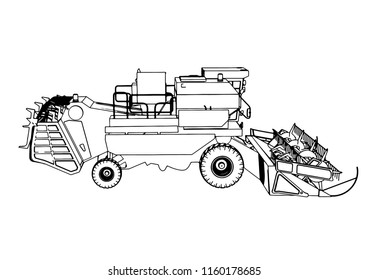sketch combine harvester vector