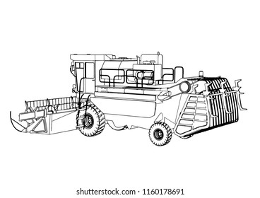 sketch combine harvester vector