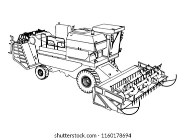 sketch combine harvester vector