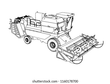 Sketch Combine Harvester Vector