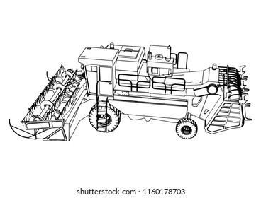 sketch combine harvester vector