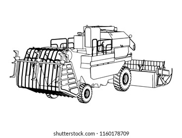 sketch combine harvester vector