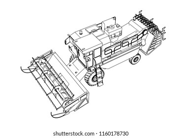 sketch combine harvester vector
