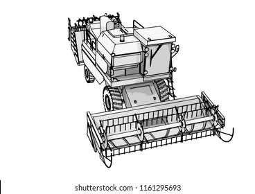 sketch combine harvester vector