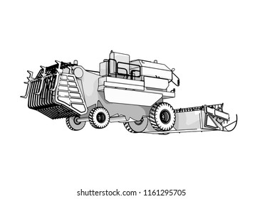 sketch combine harvester vector