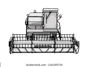 sketch combine harvester vector