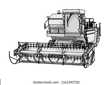 sketch combine harvester vector