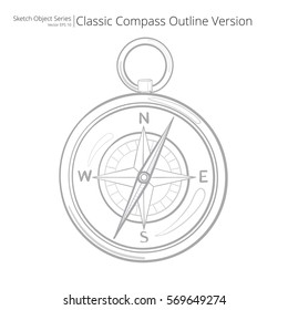 Sketch Compass. Sketch style Vector Illustration of a Compass. Outline Version.