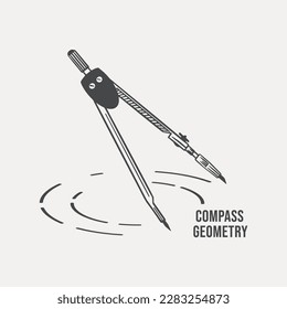 Sketch Compasses for drawing circles and measurements, hand-drawn on a light background. Vector