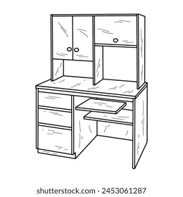  Sketch  of computer desk with cabinet, isolated vector
