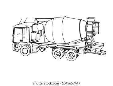 sketch of concrete mixer vector
