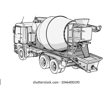 sketch of concrete mixer vector