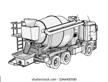 sketch of concrete mixer vector