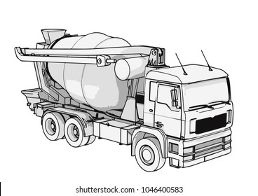 sketch of concrete mixer vector