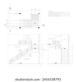 Sketch of concrete stairs sketched with notations and dimensions