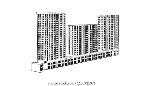 Sketch. Construction site . City. Vector hand draw