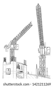 Sketch. Construction site. City. Vector hand draw