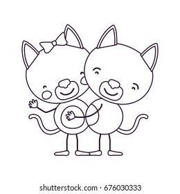 sketch contour caricature with couple of cats embraced vector illustration