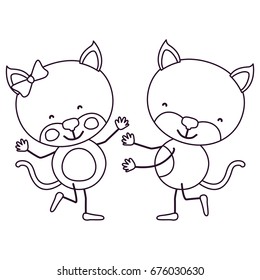 sketch contour caricature with couple of cats dancing vector illustration