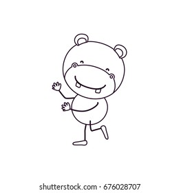 sketch contour caricature with cute hippopotamus dancing vector illustration