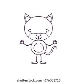 sketch contour caricature of cute kitten happiness expression vector illustration