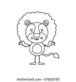 sketch contour caricature of cute lion tranquility expression vector illustration