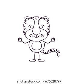 sketch contour caricature of cute tiger tranquility expression vector illustration