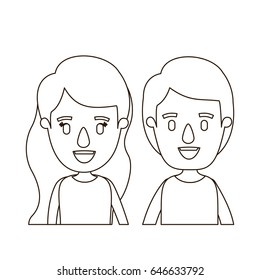 sketch contour caricature front view half body couple children vector illustration