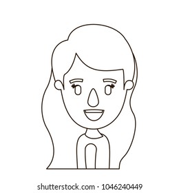 sketch contour caricature side view half body girl with long wavy hair