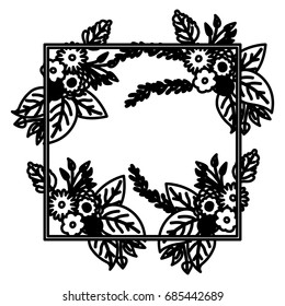 sketch contour of decorative and square frame with beautiful flowers ornaments vector illustration