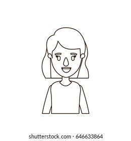 sketch contour half body woman with short wavy hair vector illustration