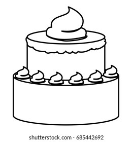 sketch contour of hand drawing two-story cake with buttercream decorative vector illustration