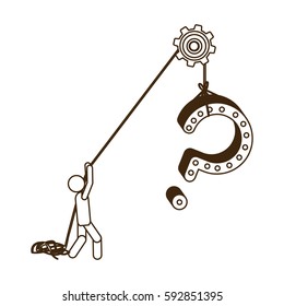 sketch contour person pulling rope question mark vector illustration