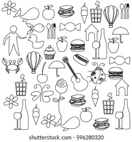 sketch contour set elements daily life icon vector illustration