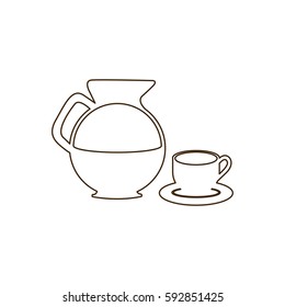 sketch contour set glass jar of coffee with dish and cup icon vector illustration
