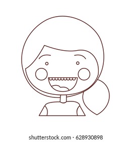 sketch contour smile expression cartoon half body girl with side ponytails hairstyle vector illustration
