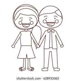 sketch contour smile expression cartoon male hair and female side hairstyle with taken hands vector illustration