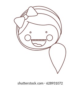 sketch contour smile expression cartoon front face woman with side ponytail hair and bow lace vector illustration