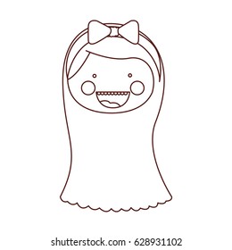 sketch contour smile expression cartoon front face woman with long hairstyle and bow lace vector illustration