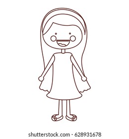 sketch contour smile expression cartoon long hair girl with dress vector illustration